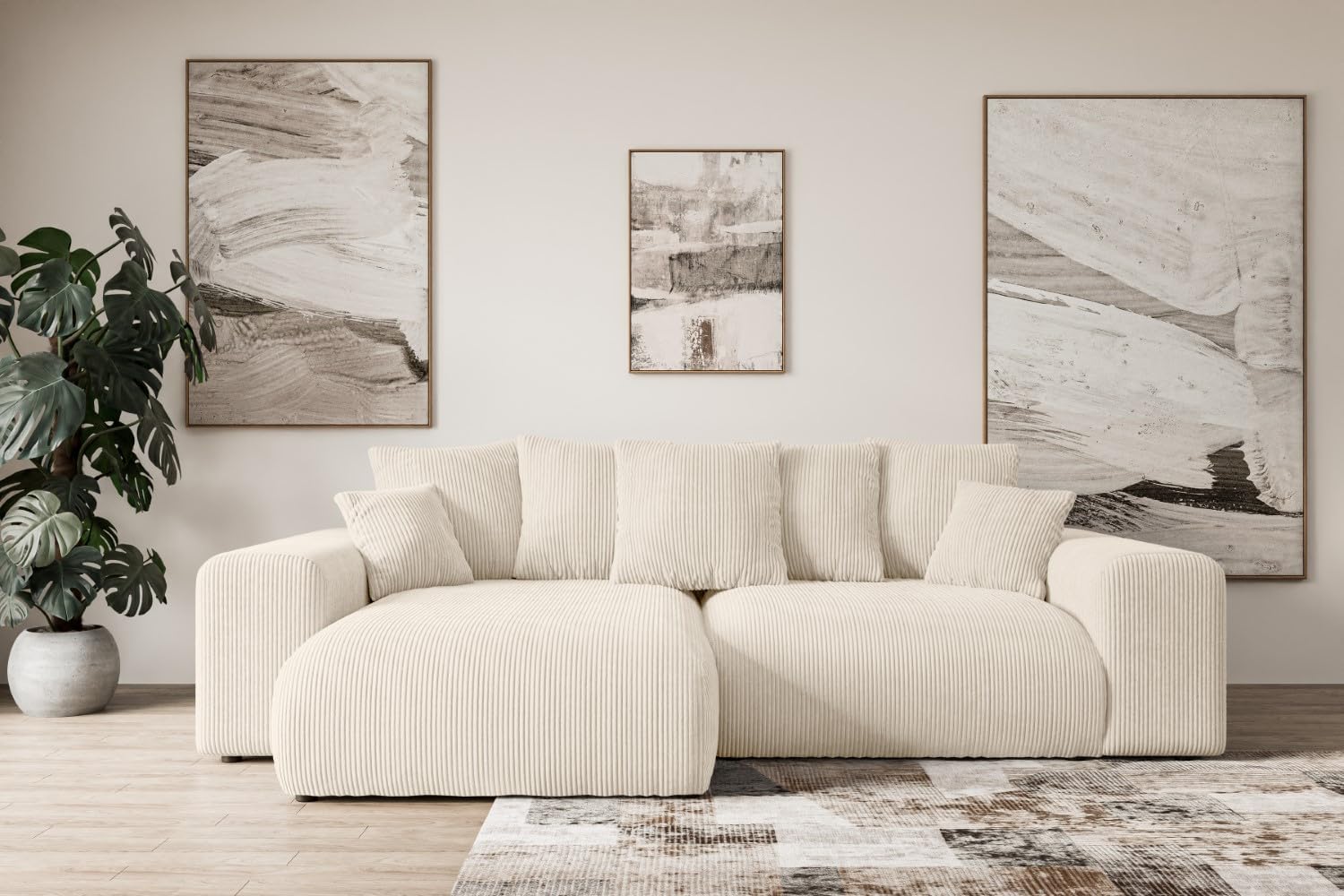 ALTDECOR Ecksofa mit Schlaffunktion und Bettkasten Corner Sofa Bett Eckcouch Couch L-Form Schlafcouch Ausziehbar Wohnlandschaft Schlafsofa Cauchsofa Eskar-L -266x176x84cm Beige