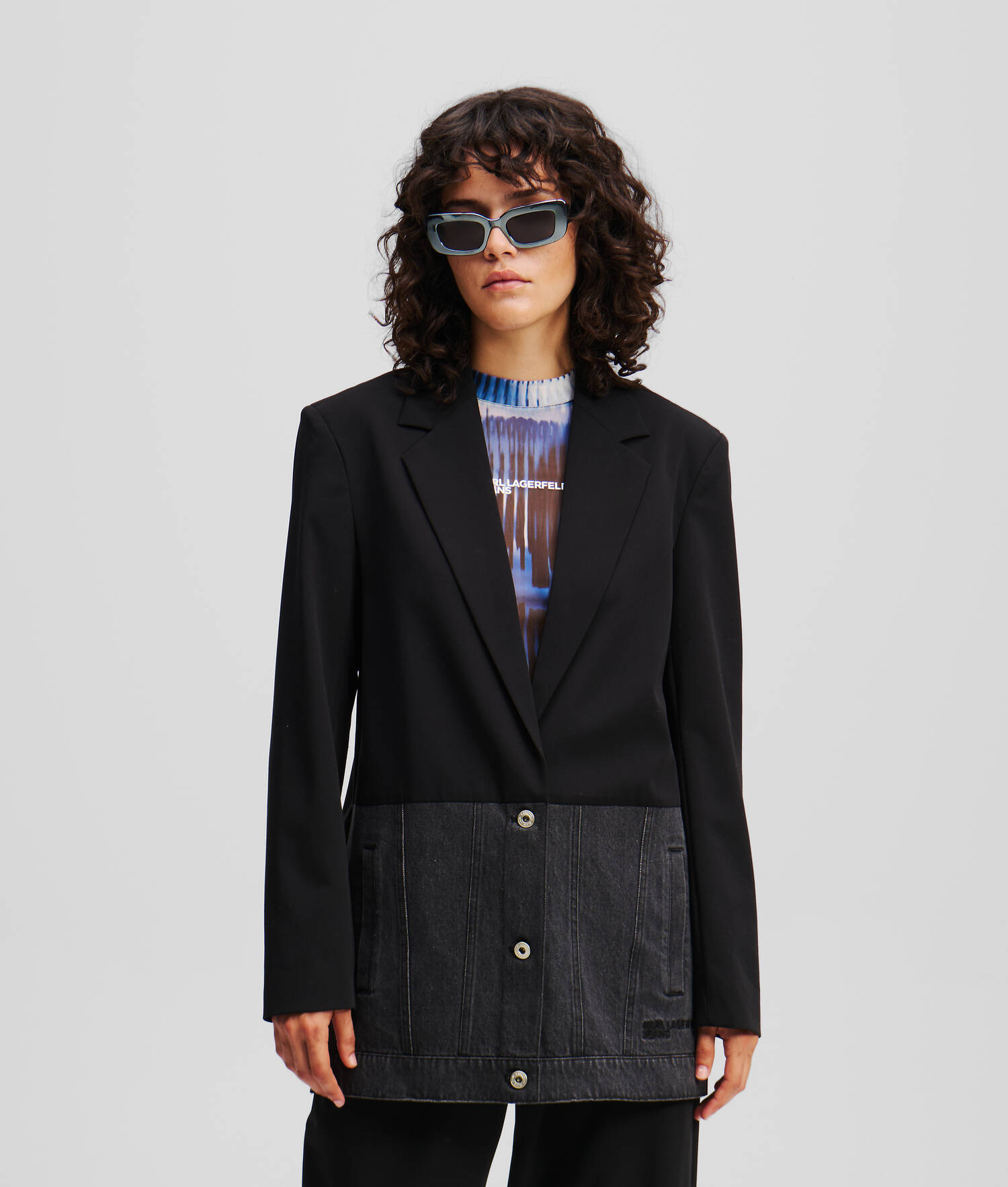 BLAZER EN MATIÈRES MÉLANGÉES - Noir