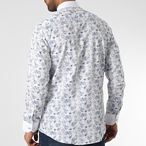 Chemise Manches Longues Floral M6601-4 Blanc Bleu