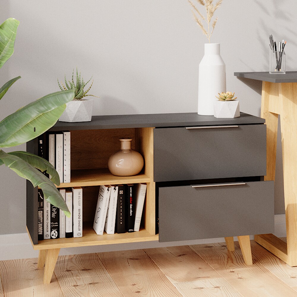 Vicco Kommode Wohnzimmerschrank Anrichte Neptune Anthrazit/Buche Schublade 90 cm
