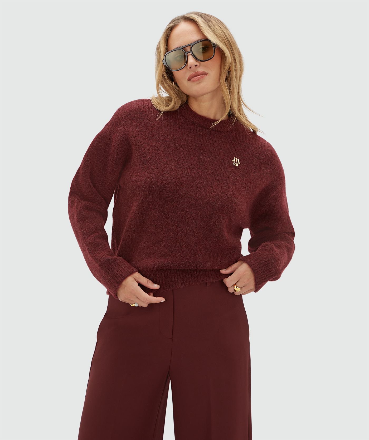 JV-IZE oversized sweater met logo - burgundy