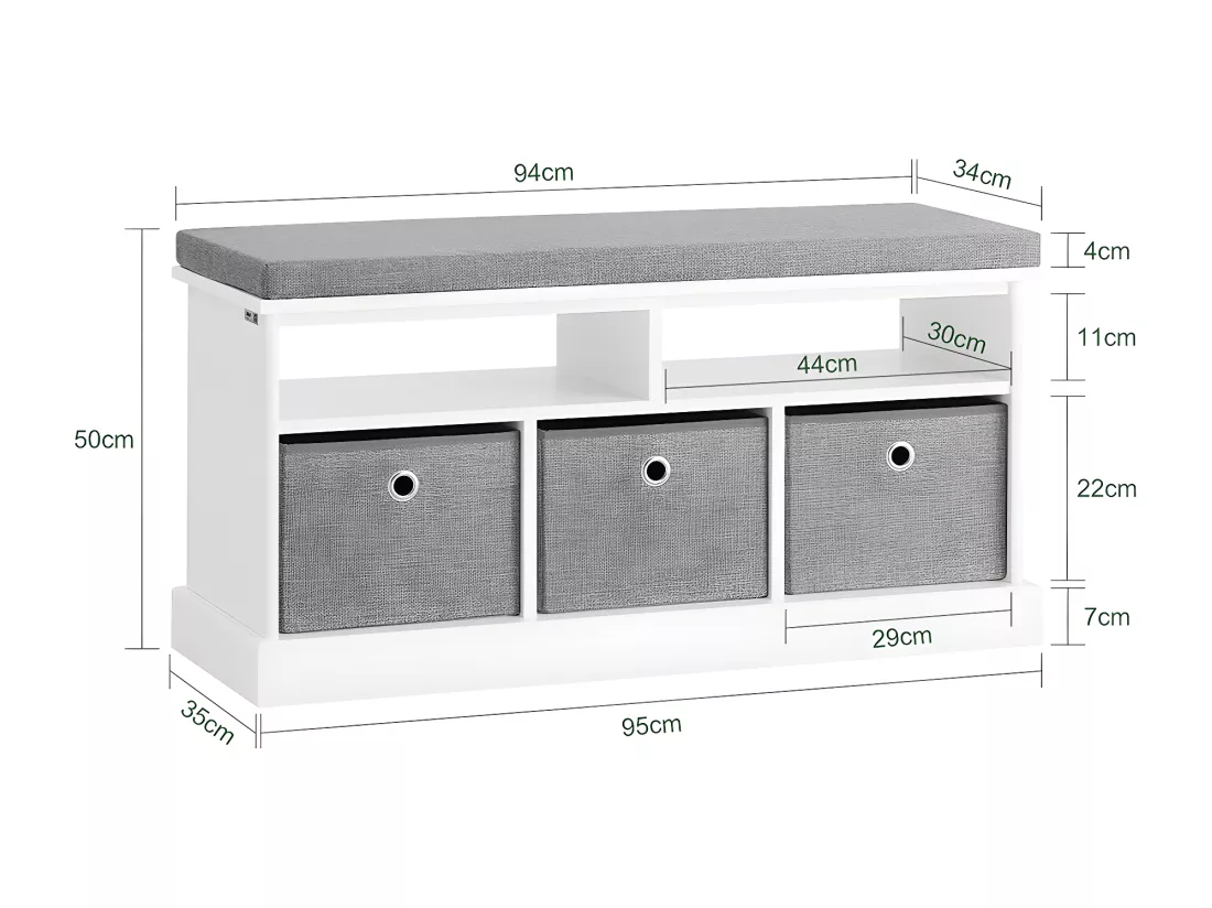 Banc de Rangement avec Coussin Rembourré Meuble Bas Entrée Commode à Chaussure Banquette, FSR66-HG