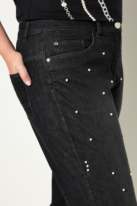 Jeans, weites Bein, Zierperlen, 5-Pocket