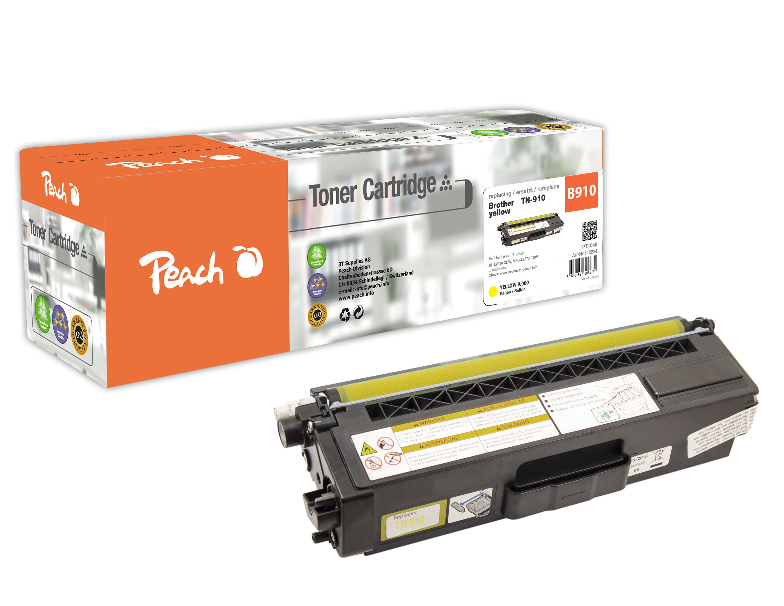 Peach B910 Y Toner ye ersetzt Brother TN-910Y für z.B. Brother MFCL 9570 CDW, Brother HLL 9310 CDW, Brother HLL 9310 CDWT, Brother HLL 9310 CDWTT (wiederaufbereitet)