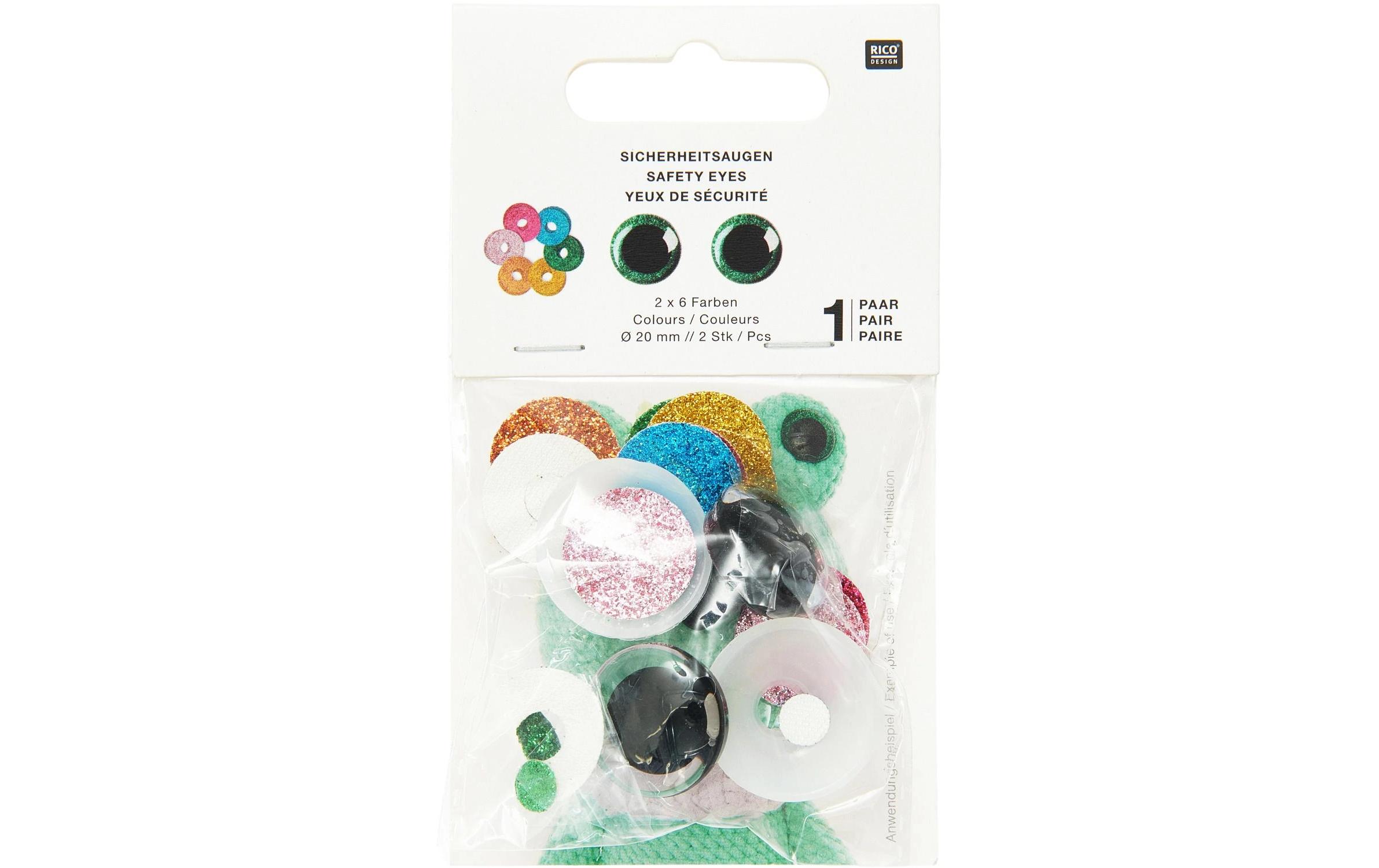 Sicherheitsaugen mit 6 Farben zur Auswahl 20 mm 2 Stk.Set mit sechs Glitzerfarben für individuelle Gestaltung