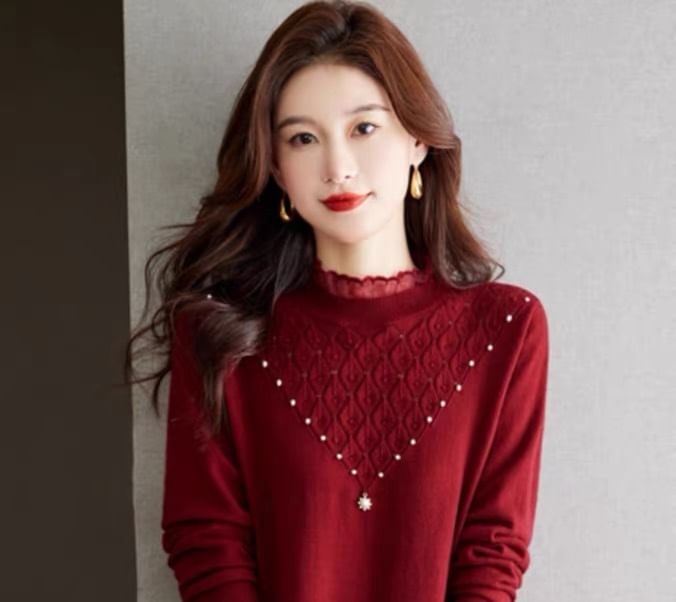 Jeonseon - Mini A-lijn jurk met lange mouwen en een mockneck, effen breisel