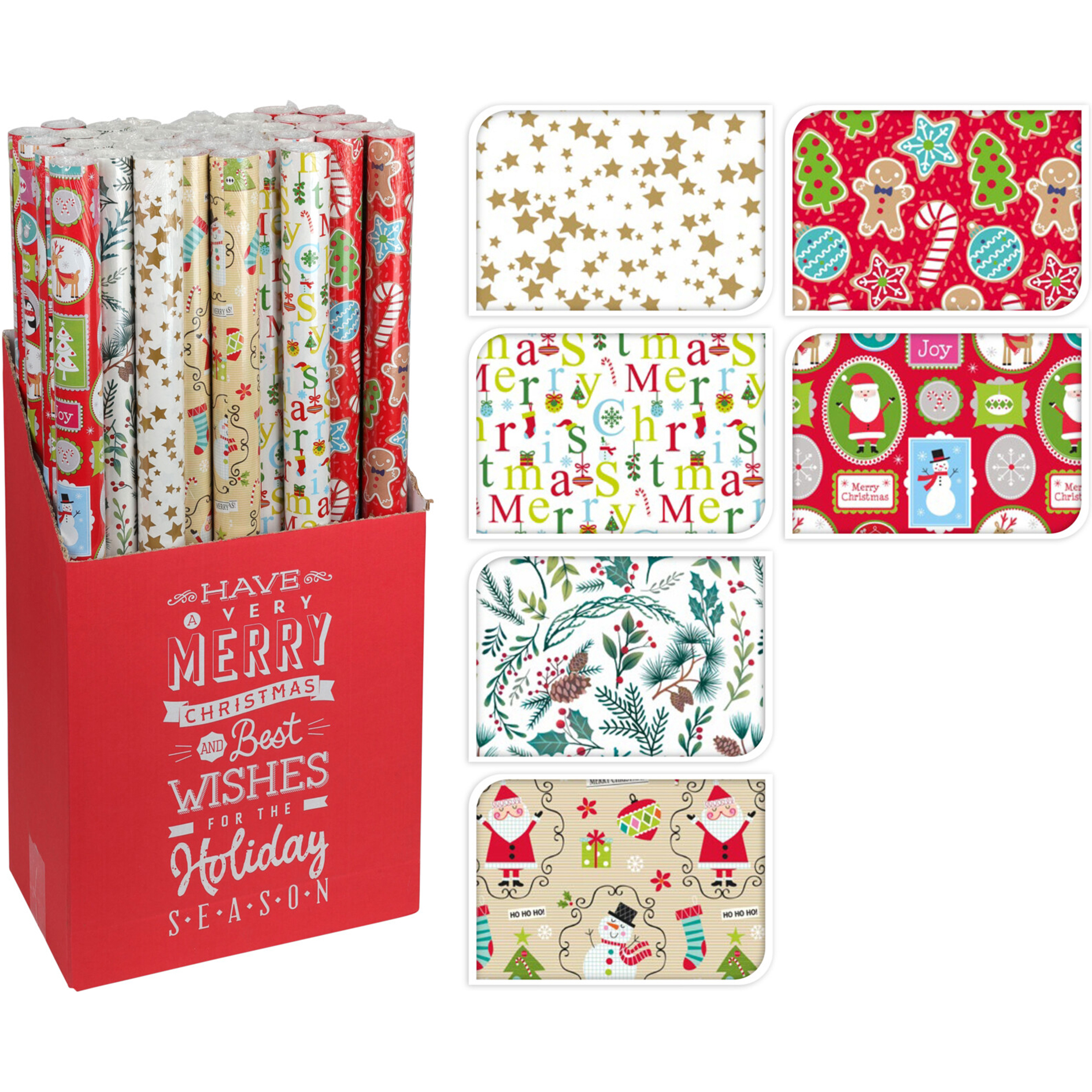 Weihnachts-Geschenkpapier - mehrfarbig - sortiert - 70x700 cm