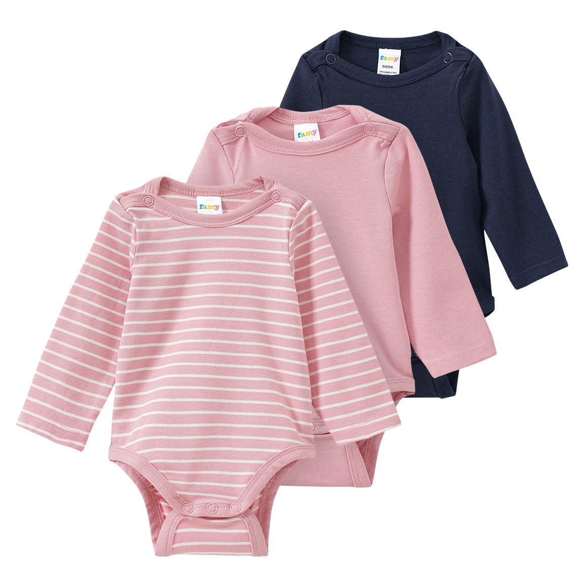 Famy 3 Baby Bodys in verschiedenen Dessins rosa / dunkelblau
