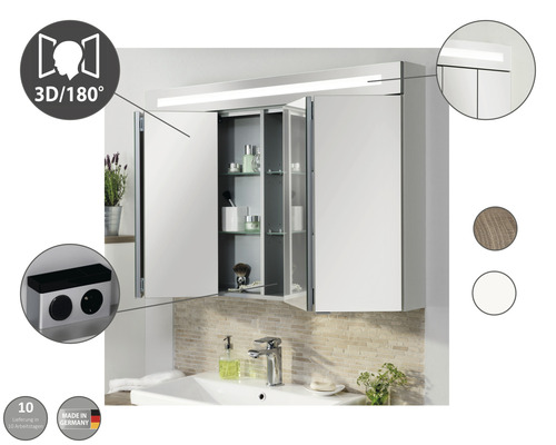 FACKELMANN spiegelkast 110 x 16,5 x 78,5 cm wit hoogglans 4-deurs LED IP 20