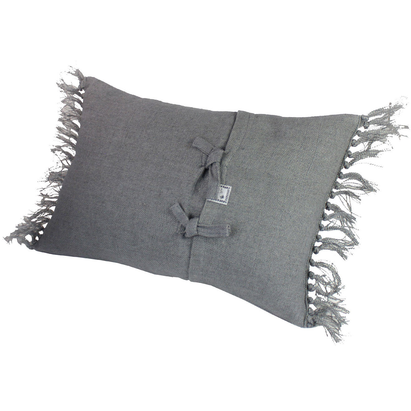 En Fil d'Indienne Housse de coussin Lin Franges grise - 30x50 cm
