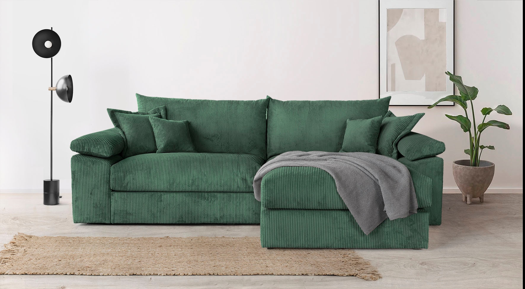 Home affaire Ecksofa »Soft&Cosy XXL L-Form, B: 303 cm« Mega-Sofa, Cord oder Chenille-Struktur, mit Federkern & 4 Zierkissen