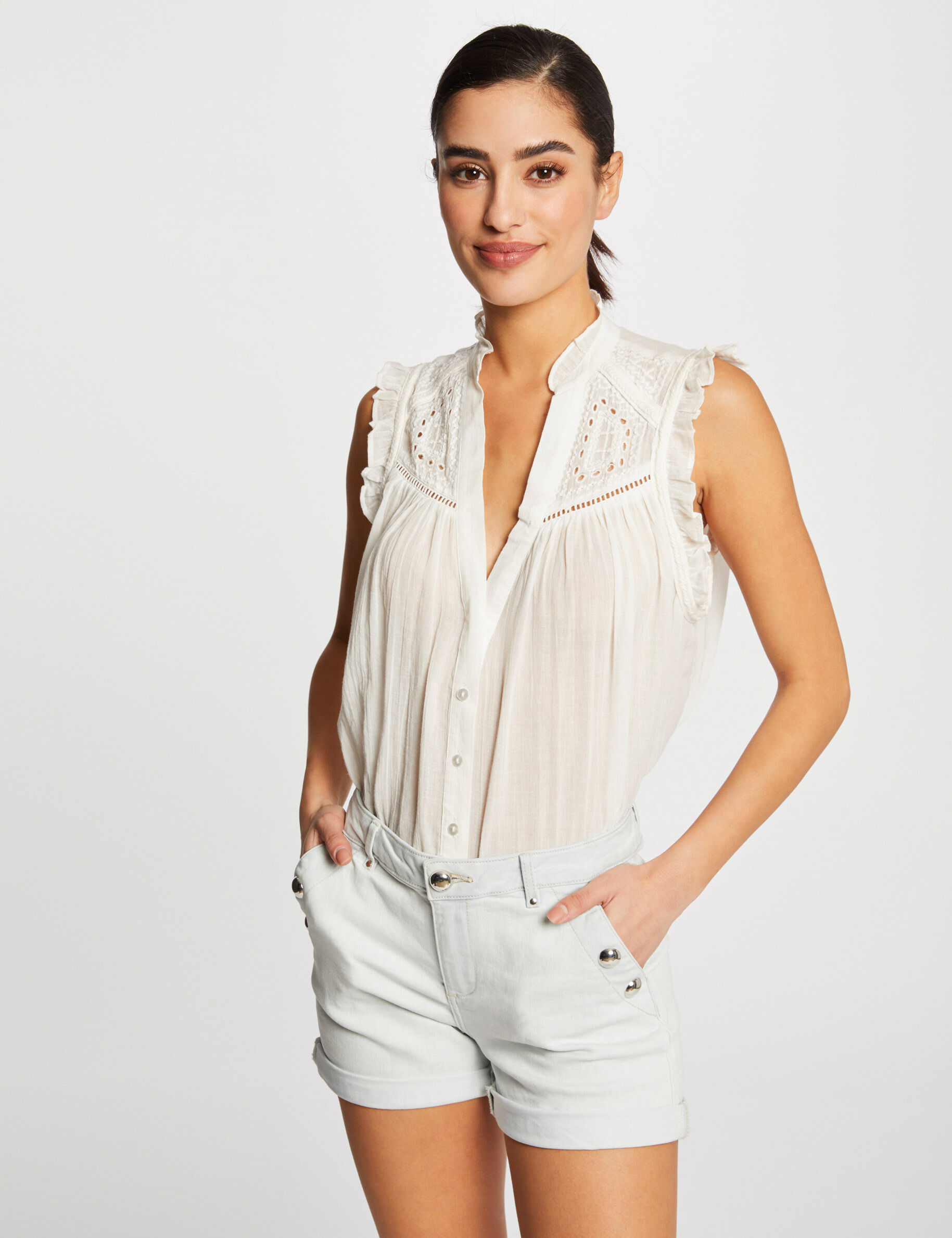 Short slim en jean à pont jean bleached femme - jean_bleached