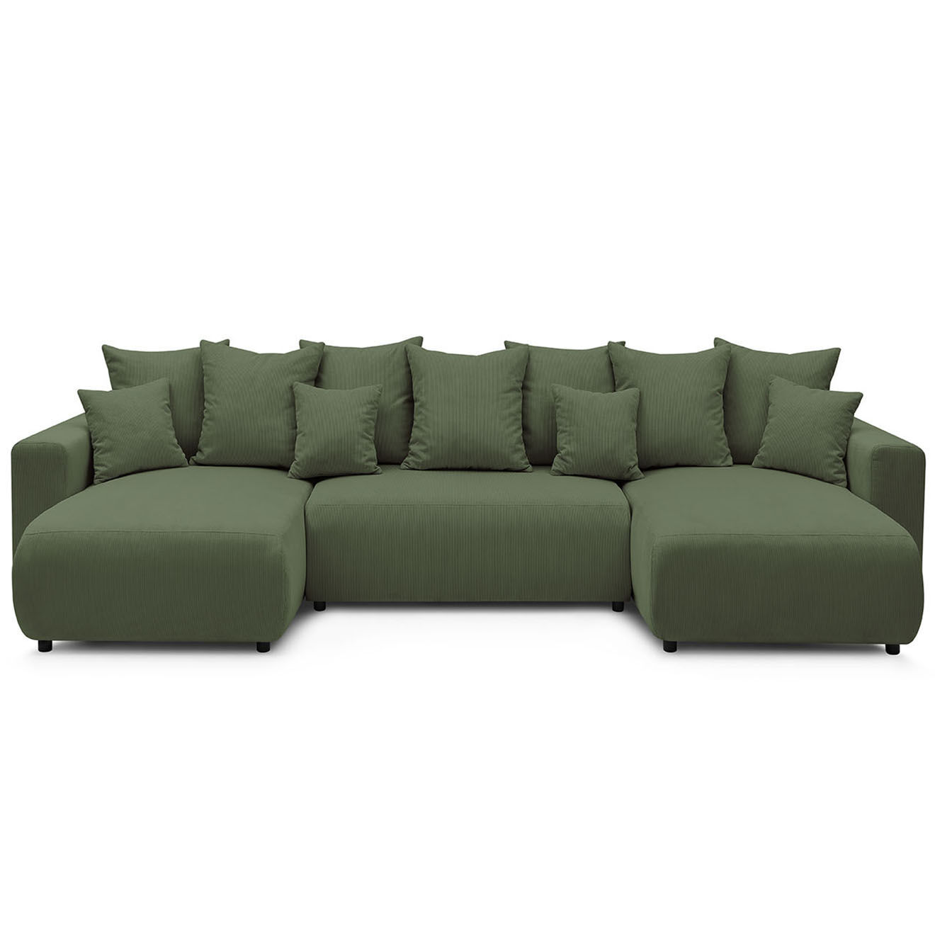 Bobochic Canapé d'angle panoramique convertible coffre Envy vert - 153/97/153x386x95 cm