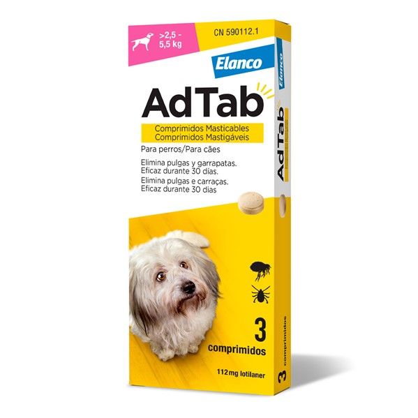 AdTab Comprimido Mastigável contra Pulgas e Carraças para Cães de 2.5 a 5.5Kg 3 Comprimidos