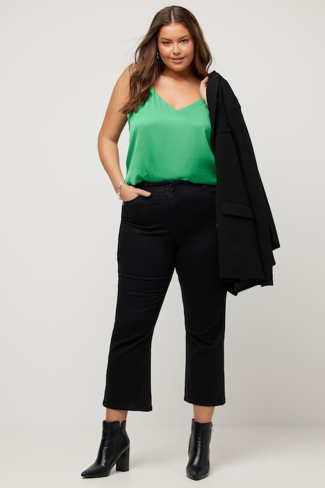 Jeans-Culotte, wadenlang, weites Bein, Elastikbund