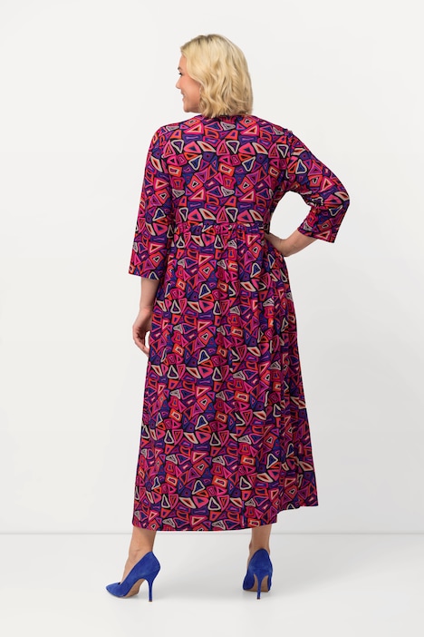 Jerseykleid, grafischer Druck, A-Linie, Rundhals, 3/4-Arm