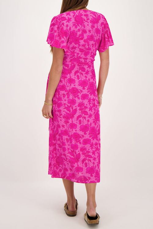 Roze midi wikkeljurk met bloemenprint