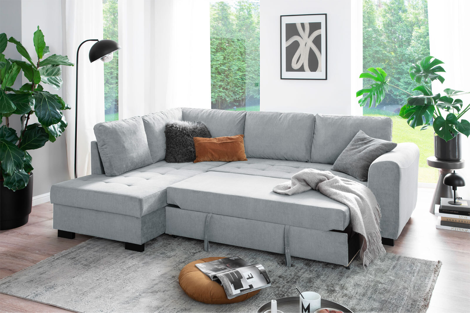 Ecksofa John 239x86x178 cm Primo light grey