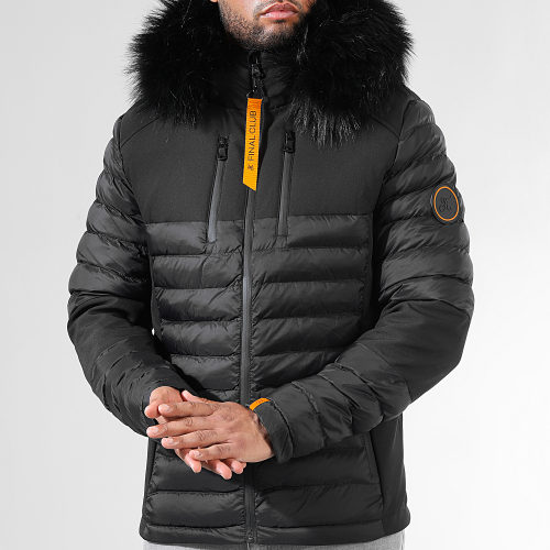 Doudoune Night Shark Noir Orange Avec Fourrure Noire 0014 Noir