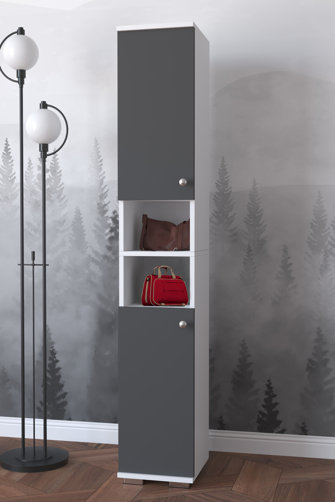 Schuhschrank GADOS M - weiß-anthrazit - 8 Fächer - 178 cm