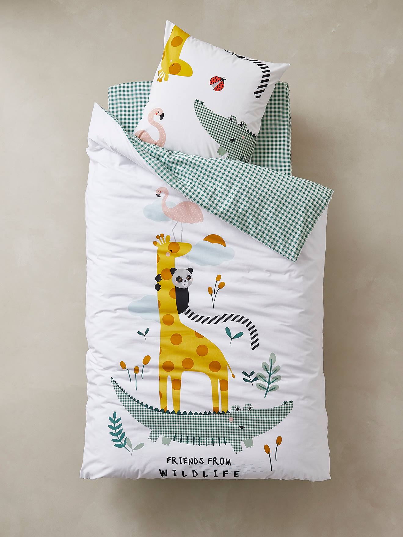 Conjunto infantil Happy'ramide com capa de edredom e fronha, branco claro liso com estampas.