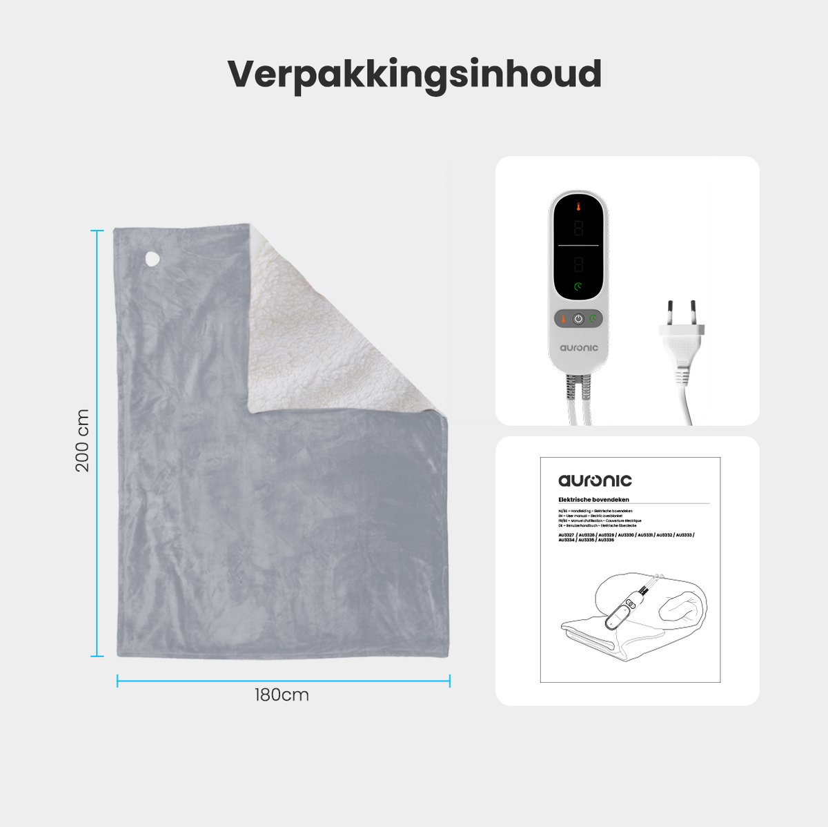 Auronic 200 x 180 cm elektrische deken - Grey