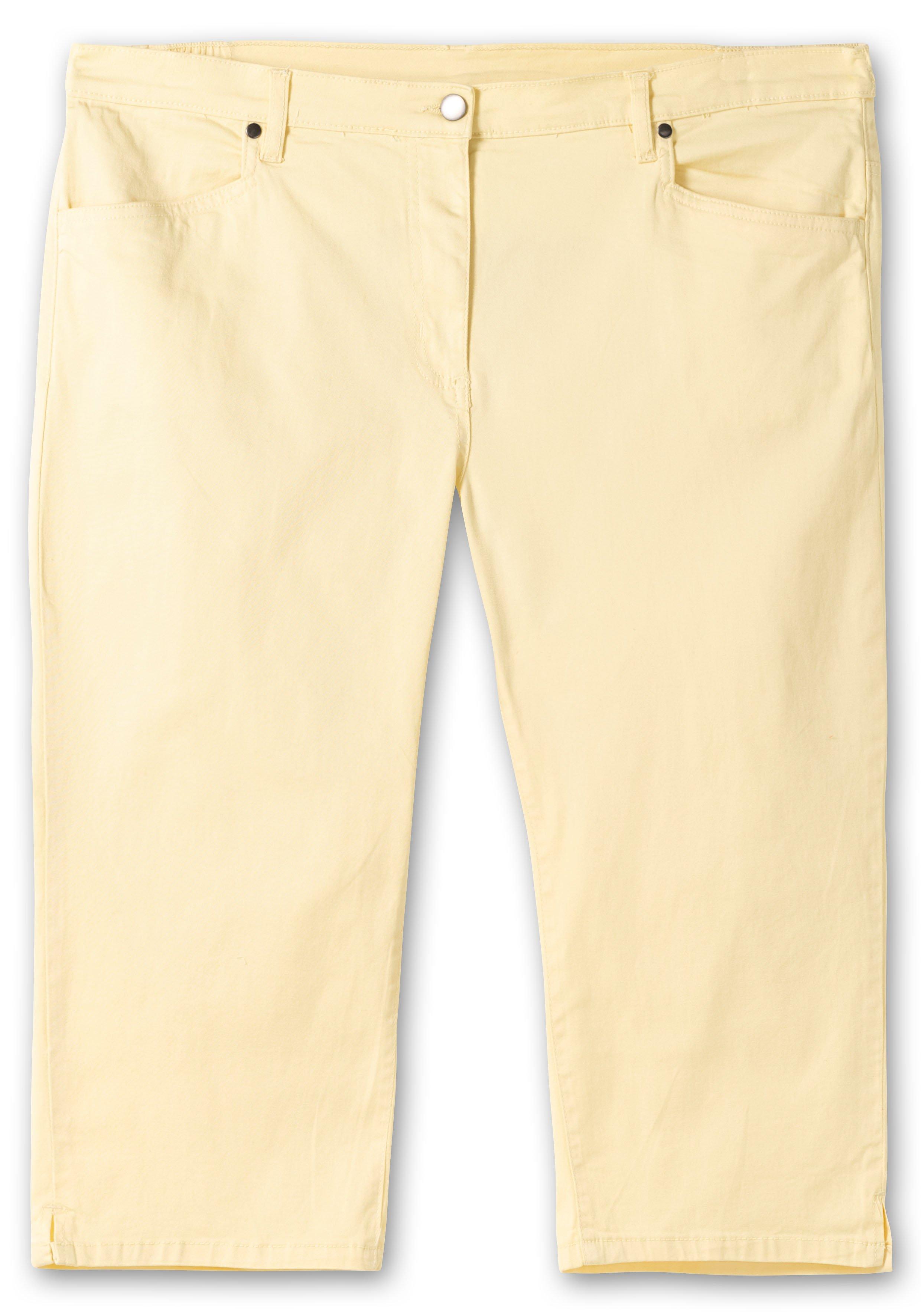 Caprijeans mit Teilgummibund und Glitzersteinen