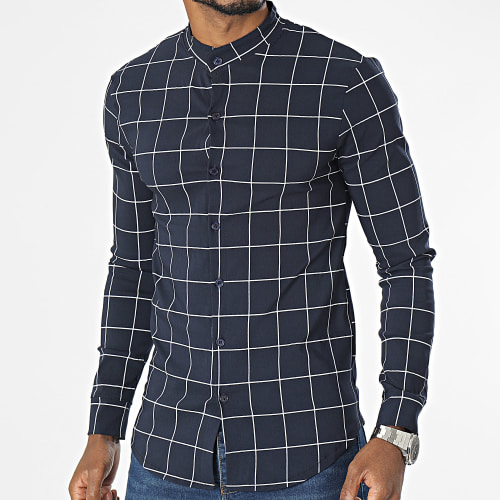 Chemise Manches Longues A Carreaux Bleu Marine