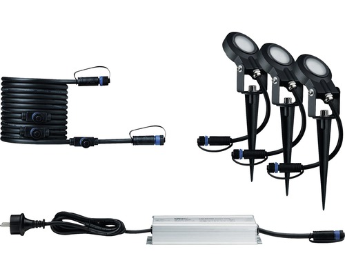 Paulmann Plug & Shine LED grondpen starterset IP67 dimbaar 3x6,4W 270 lm 3000K Sting antraciet 230/24V 3 stuks