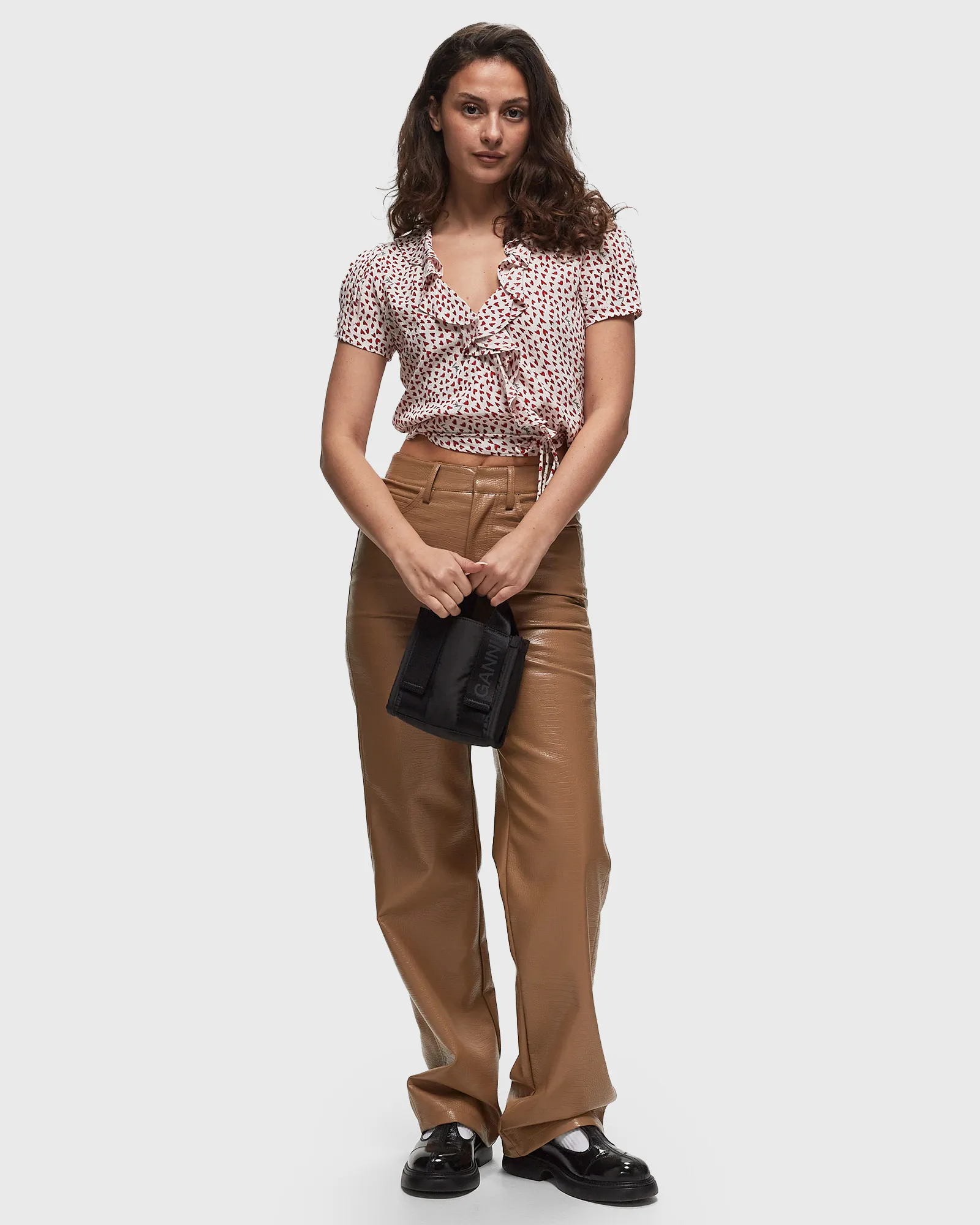 ROTATE Birger Christensen PRINTED FRILL WRAP TOP