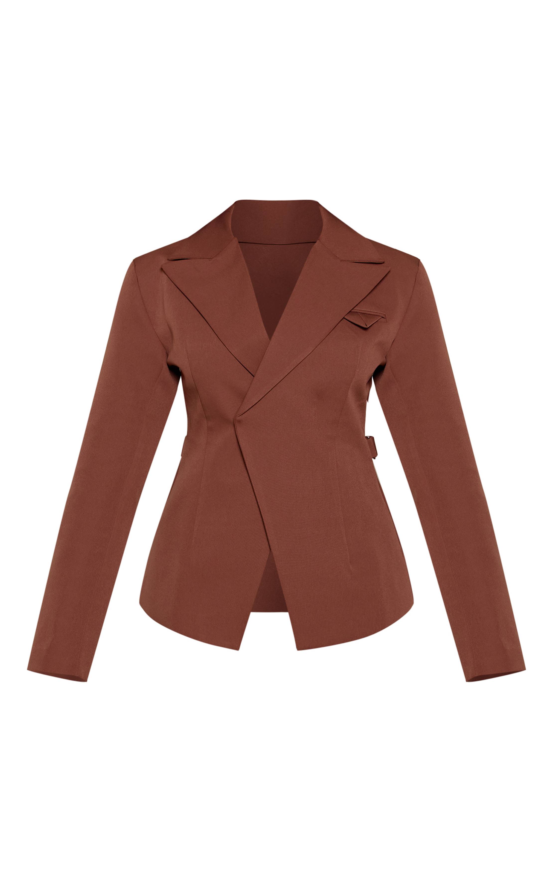 Chocolat Blazer Ajusté Asymétrique Croisé Avec Taille Ajustable Shape