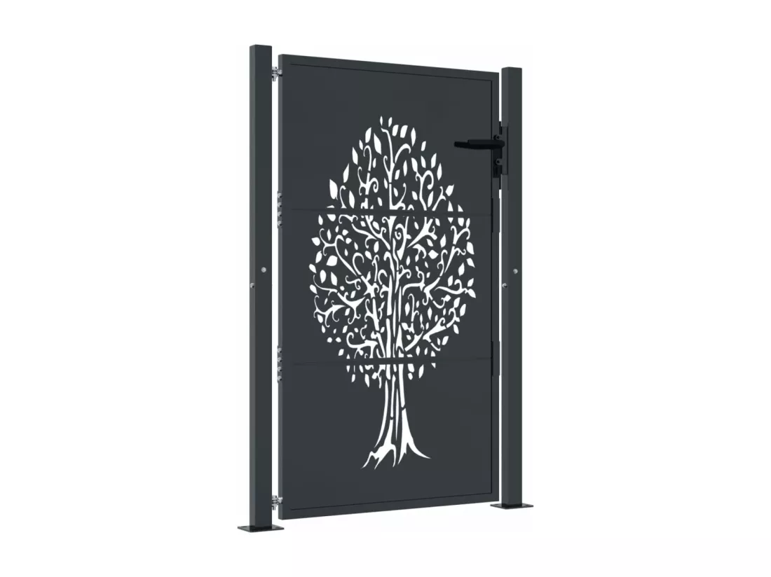 Portail de jardin anthracite 105x155cm acier conception d'arbre