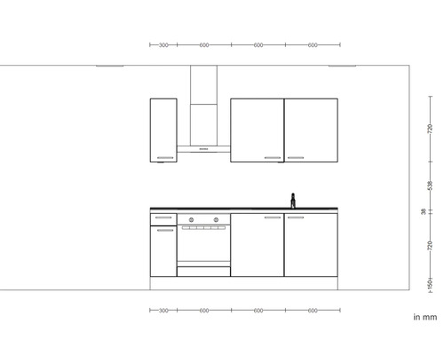 NOBILIA keukenblok met apparatuur Urban 210 cm leigrijs hoogglans voorgemonteerde variant links 4004539009097