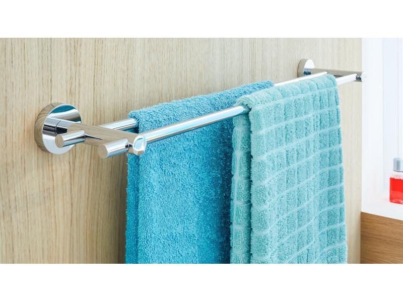 tesa Handtuchhalter Smooz zweiarmig, Chrom Zweiarmige Badetuchstange mit tesa Befestigungstechnologie