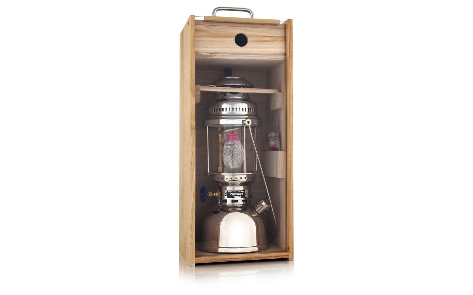 Petromax Holzbox mit Plexiglasscheibe für Petromax-Lampe HK350/HK500