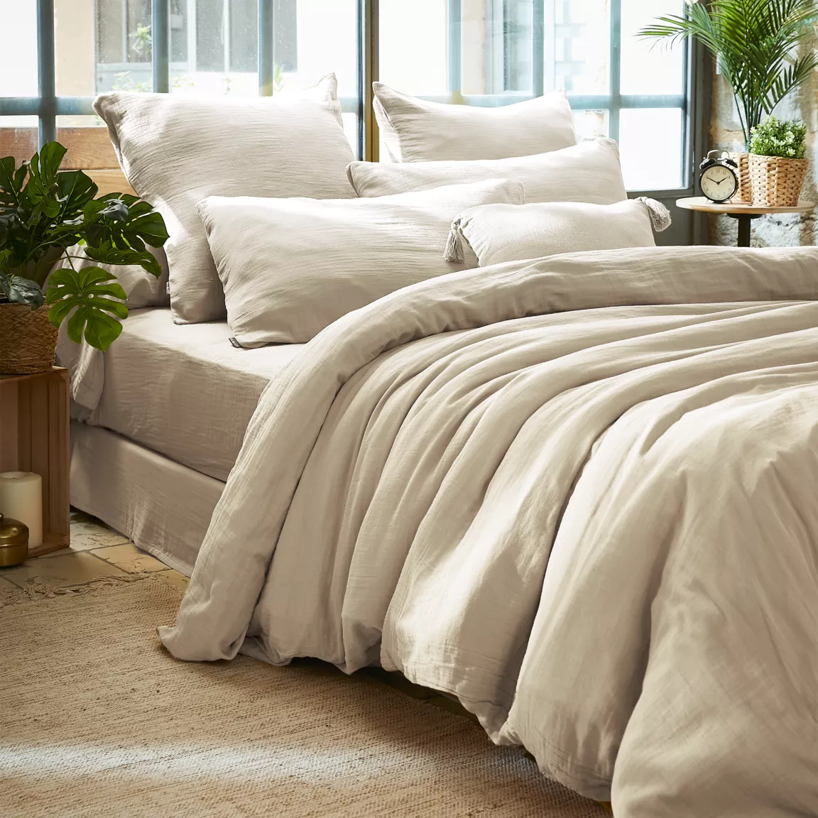 Housse de couette gaze de coton (200 x 200 cm) Gaïa Beige pampa