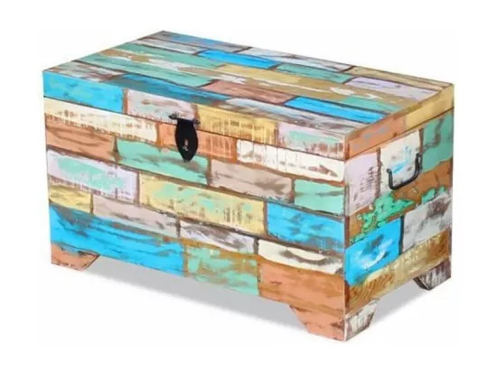 Coffre de rangement bois massif recyclé poli et Moust