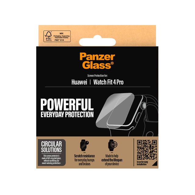 CARE by PanzerGlass Displayschutzglas »Powerful Everyday Protection Screen Protector« für HUAWEI Watch Fit 4 Pro Displayschutzfolie, Schutzfolie, Bildschirmschutz, kratz- & stossfest