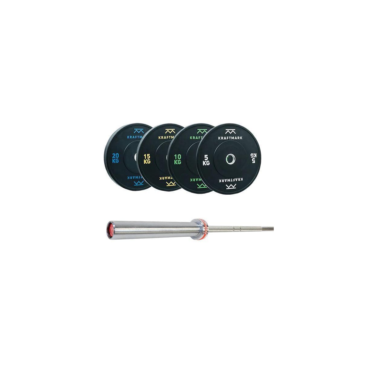 Kraftmark Vektsett 50 mm - 100 kg Bumpers + olympisk vektstang CF 3.0
