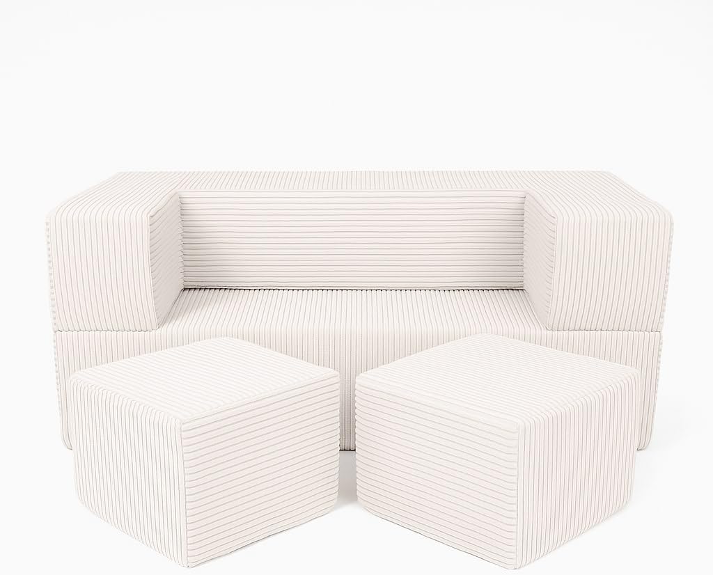 MEOWBABY Kindersofa – Spielsofa für Kinder – Weiche Klappsofa mit Schlaffunktion – Kuschelecke für Kinderzimmer, Cord, Ecru
