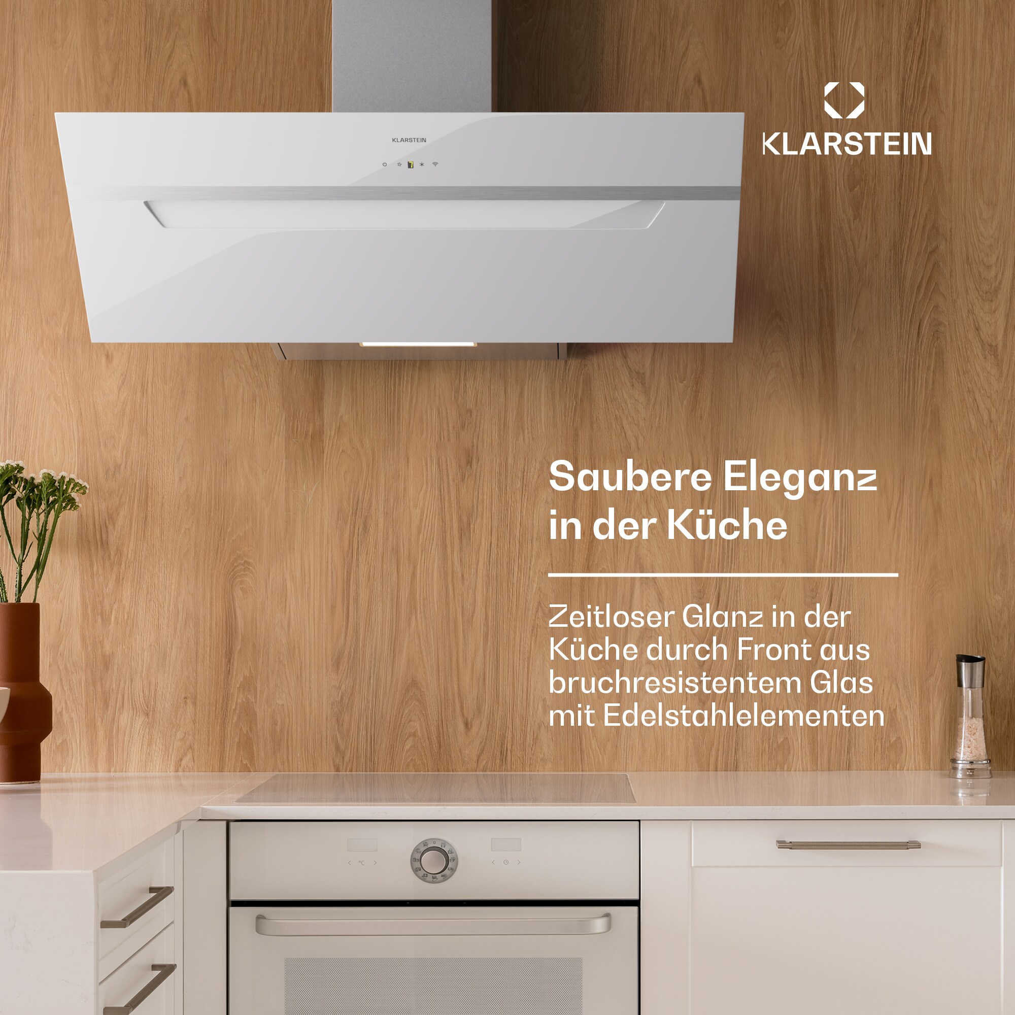 BigBite 90 Dunstabzugshaube 90 cm 305 m³/h LED-Display Glasfront App Weiß
