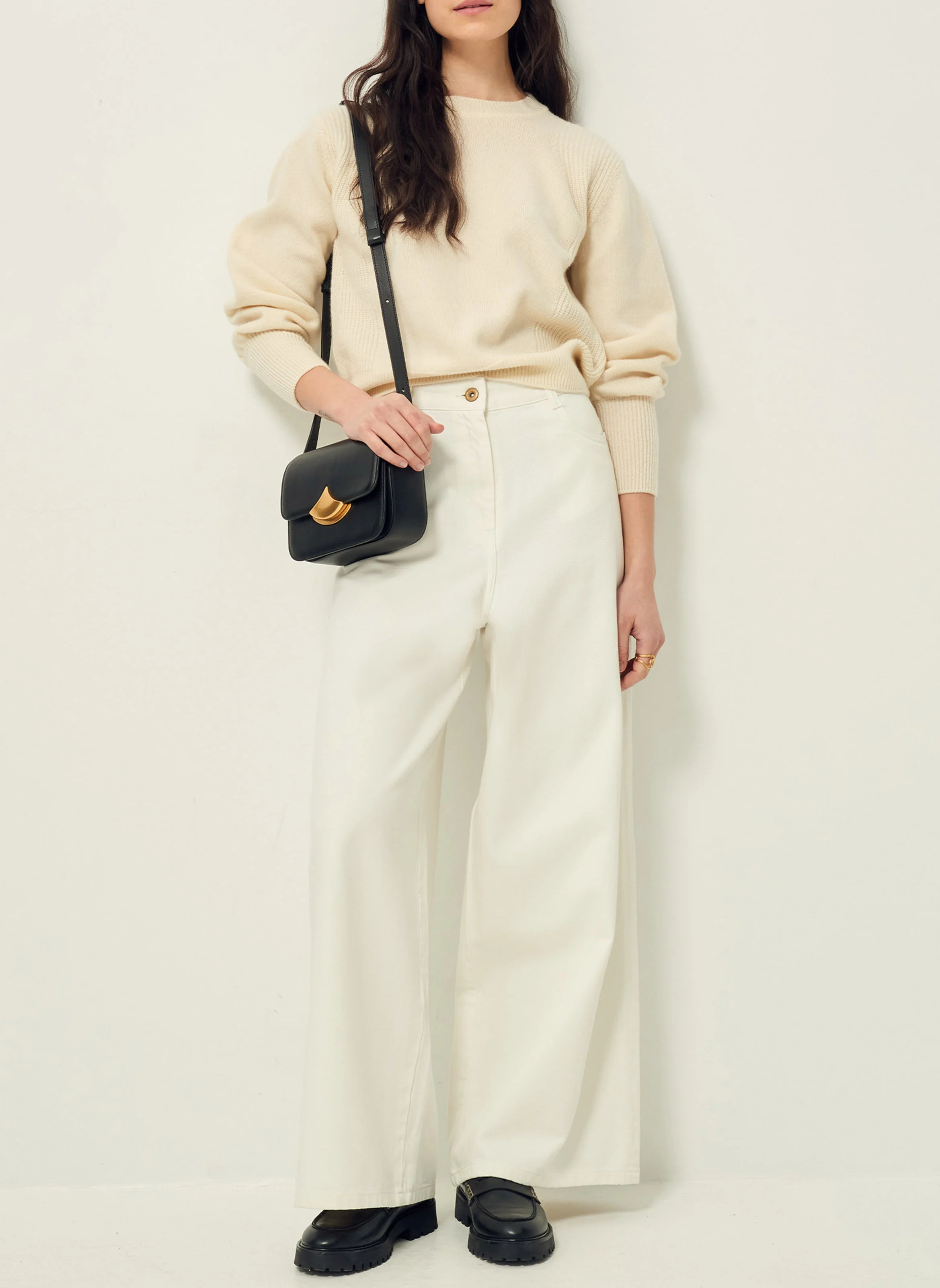 BAYSILTE - Pull col rond droit en laine | Beige
