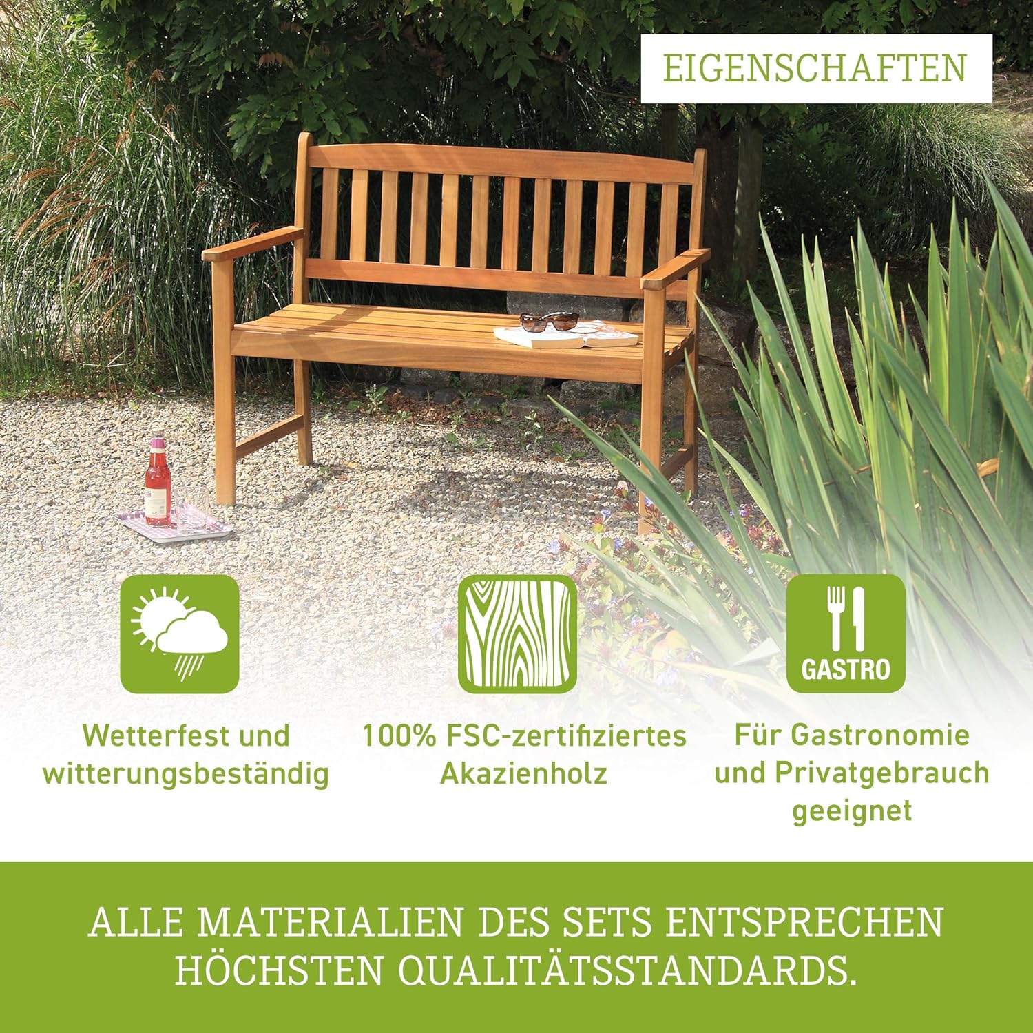 Acamp Gartenbank Woody | 110x56x86 cm | hochwertiges Akazienholz | FSC®-zertifiziert | Schutz vor Witterungseinflüssen dank Teaköl Finish | Premiumqualität, erstklassige Verarbeitung | hohe Stabilität