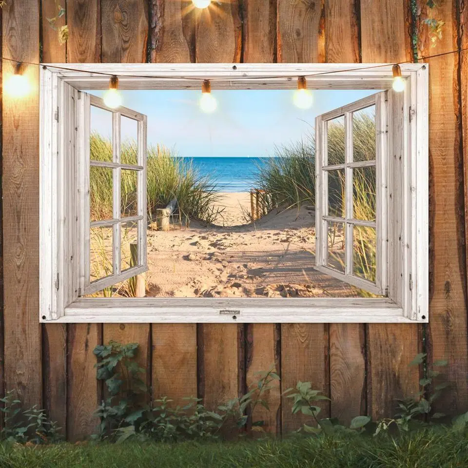 MuchoWow Tuinposter 180x120cm Doorkijk Strand Zee Duinen Zand