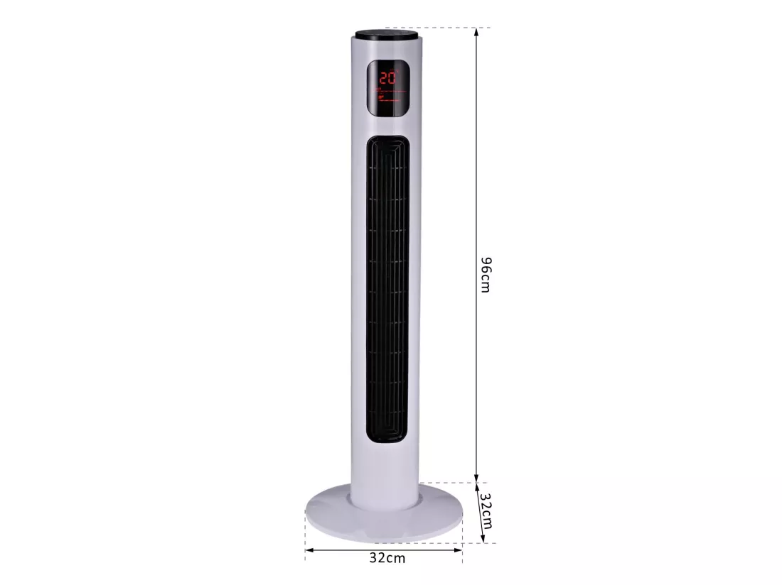 Ventilateur colonne tour programmable oscillant silencieux 45 W avec télécommande écran affichage minuterie 3 modes 3 vitesses 32L x 32l x 96H cm blanc noir
