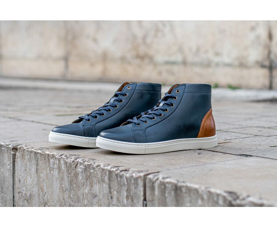 Sneakers montantes homme cuir Navy Patiné - HAWTHORNE
