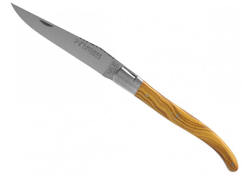 Couteau Laguiole avec un manche en bois d'olivier et 1 mitre en acier inoxydable
