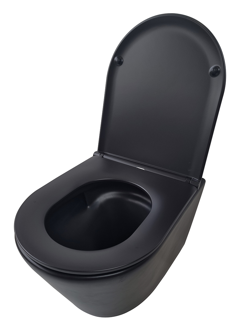 Mueller Afesta hangend toilet randloos met tornado flush en softclose toiletzitting zwart mat