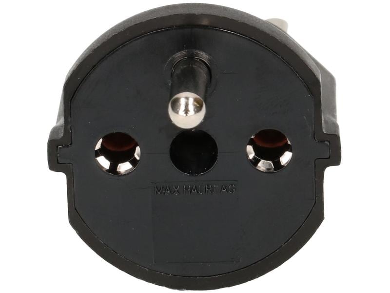 Max Hauri Fixadapter Schuko – Typ 23 Schwarz Deutsch Schuko auf Schweiz T23, 3-polig