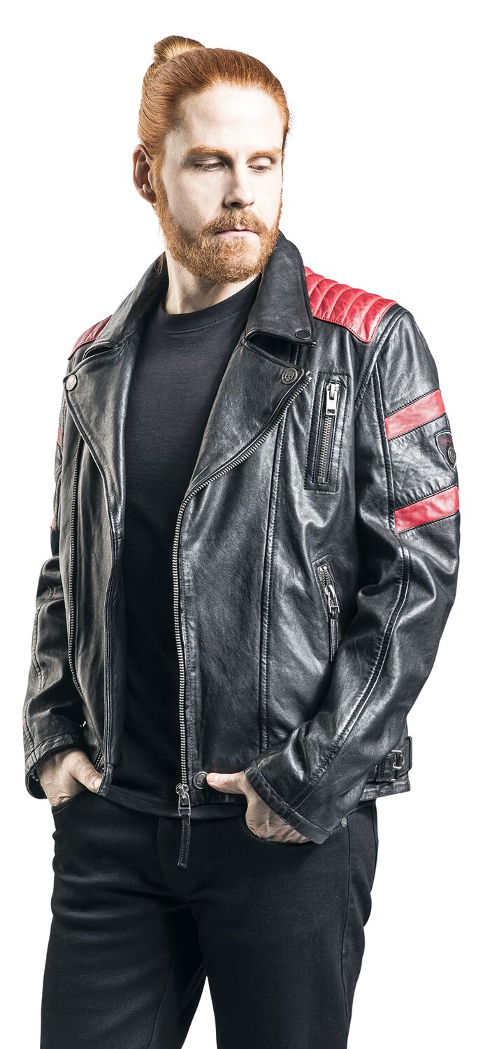 Veste En Cuir Motard Rouge/Noir | Rock Rebel by EMP Veste en cuir
